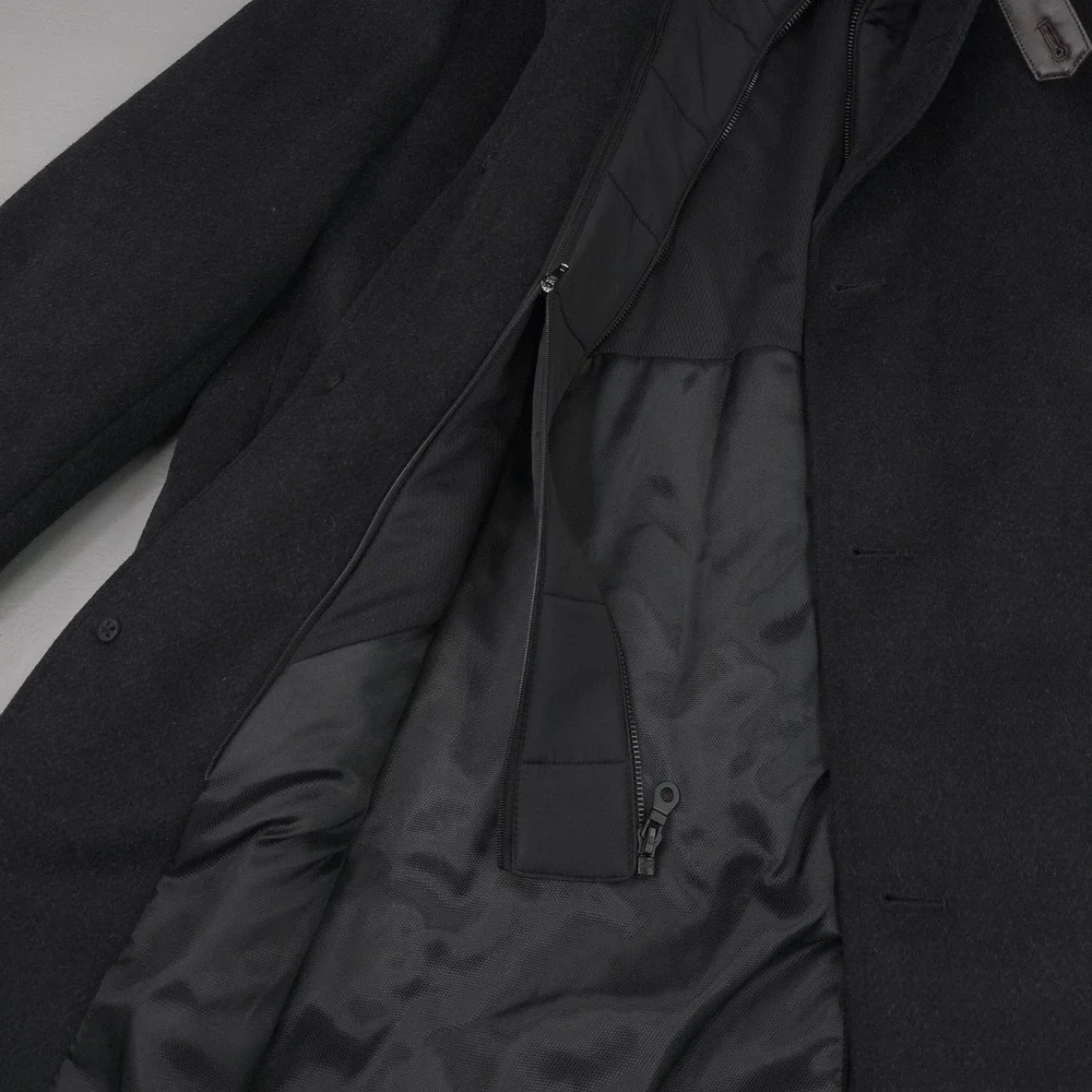 Joseph Abboud Coat Mens XL Black Wool Blend Removable Bib Overcoat Jacket Casual